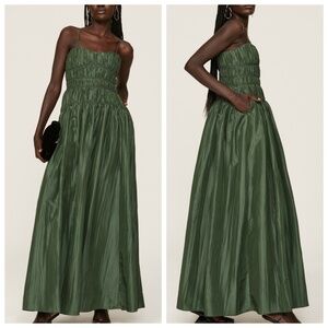 SIMKHAI Stefanie Taffeta Pleated Gown Emerald Gown - Size 8 - Maxi Dress